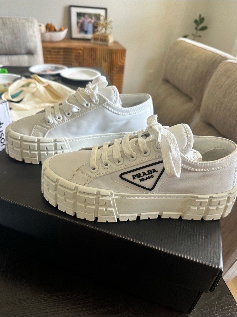 Prada White Chunky Platform Canvas Sneakers